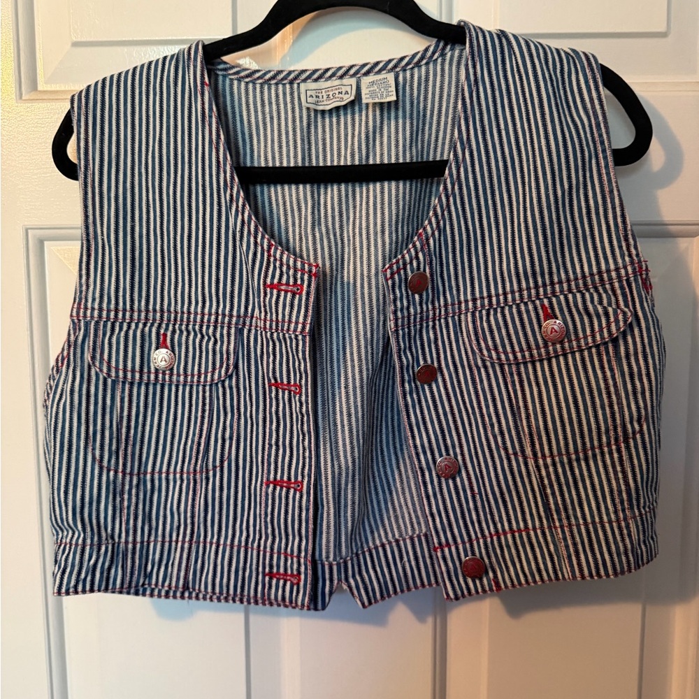 Arizona Jean Company Navy and White Striped Top